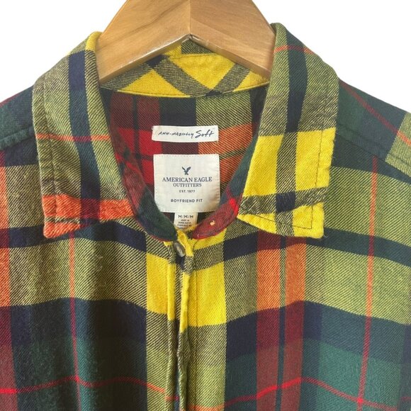 NEW American Eagle Soft Viscose Plaid Button-Down Shirt Boyfriend Fit Size M - Picture 3 of 6